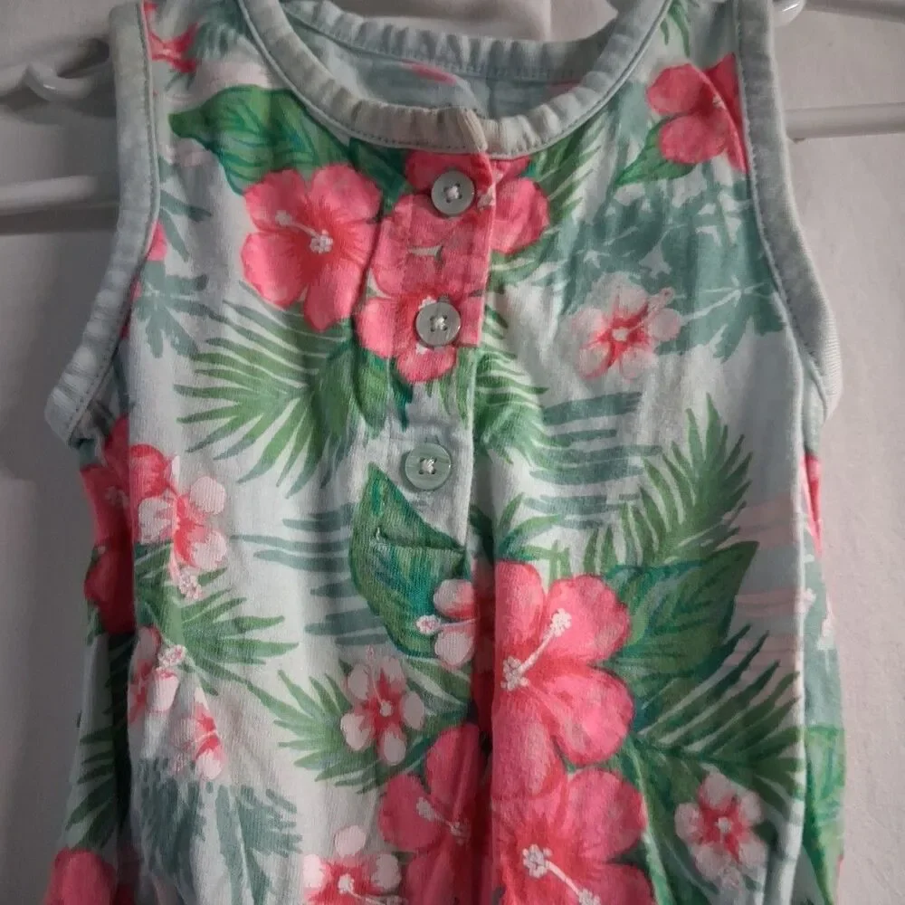 Baby Girl New Carter's 12 Month Blue Floral Romper Outfit - Picture 2 of 5
